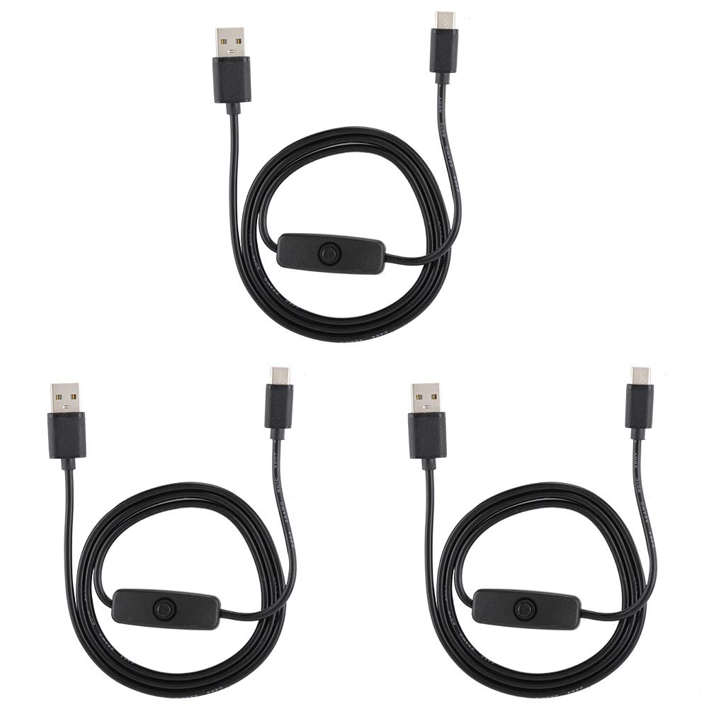 ASHATA USB Type-C to USB-A 2.0 Male Charger Cable, 3PCS Type-C to USB Power Cord with Switch, High Quality Pure Copper Wire Core, for Raspberry Pi 4B