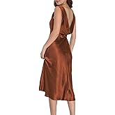 Summer Satin V Neck Backless Midi Dresses for Women 2025 Silky A line Formal Low Back Sleeveless Wedding Guest Long Dress