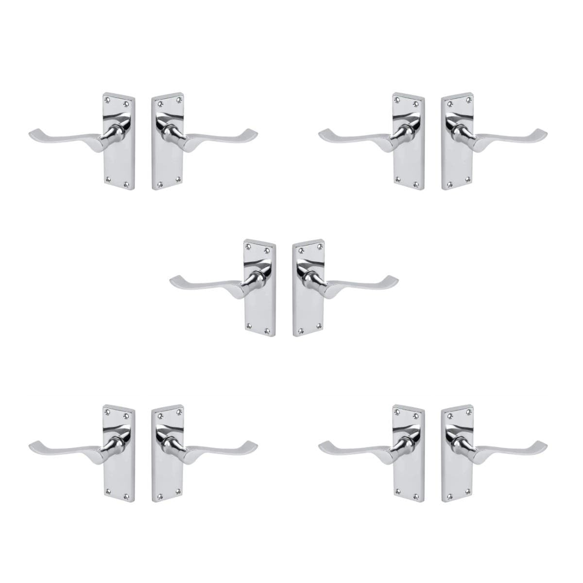 Designer Levers - Victorian Scroll Lever Door Handles - Polished Chrome - 5 Pairs - Latch Door Handle - Interior Use - 106 x 42mm