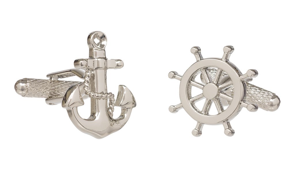 Anchor With Rope and Wheel Cufflinks in Onyx Art Cufflink Box