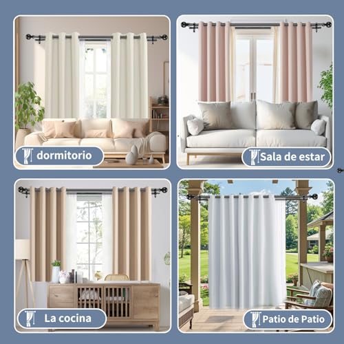 Barra de Cortina Doble Telescópica de Metal,Cortinero Doble (36 a 120”),Tubo Cortina Doble Negro,cortineros dobles para cortinas,Ventana con Soporte,para casa, Armario