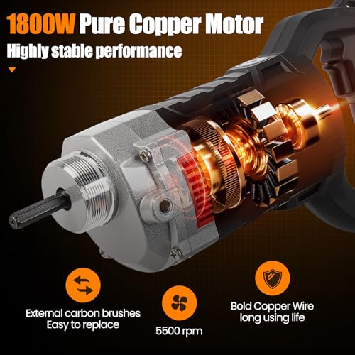 Anbull Electric Concrete Vibrator 4 m, 1800 W Vibrating Needle For Concrete, 5500 rpm, 0.9 mm Amplitude, Concrete Vibrator, Black