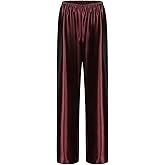 Women Satin Wide Leg Dress Pants Silk Casual Dressy Long Flowy Pants Elastic High Waisted Trousers