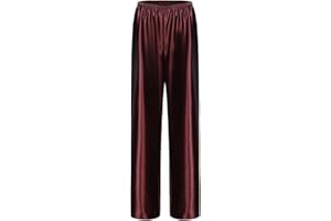 XIBAOBAO Women Satin Wide Leg Dress Pants Silk Casual Dressy Long Flowy Pants Elastic High Waisted Trousers