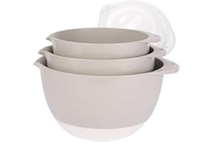 JCXivan 3 Plastic Mixing Bowls with Pour Spout Set, Kitchen Nesting Plastic Bowls with Lids,3Qt,2Qt,1.5Qt,Deep Baking Mixing 