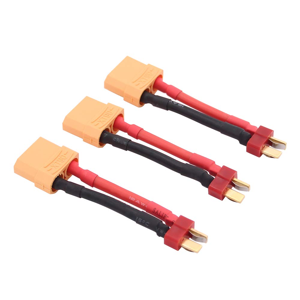 OliYin 3pcs Male Deans T plug to Female XT90 Connector Converter Adapter with 12awg 1.96inch Wire(pack of 3)