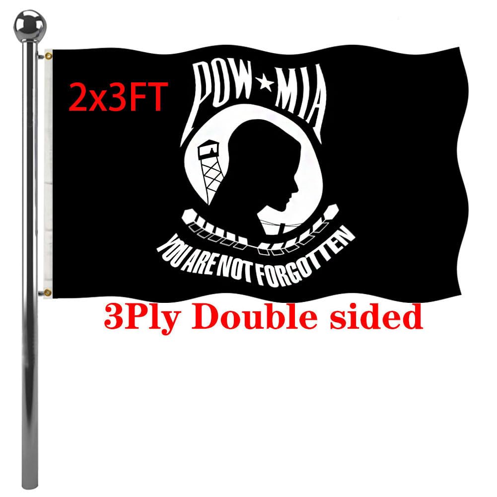 Jayus 3 Ply Double Sided Pow Mia Flag 2x3 FT Outdoor - You Are Not Forgotten Prisoner of War Flag- Memorial Veterans,Armed Forces,Military Flag with 2 Grommets