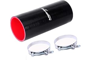 Hiwowsport 8''(203MM) Length Silicone 4-Ply 8inch Length Long Straight Coupler Silicone Hose Black and Red Color with T-clamp (3.0"(76mm))