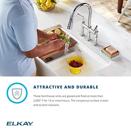 Elkay SWUF3320WH Fireclay 60/40 Double Bowl Farmhouse Sink with Aqua Divide, White Pricepulse