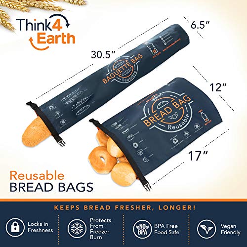Think4earth Mixed Set Bread / Baguette Bag Reusable freezer bread