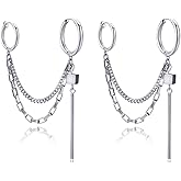 Fusamk Hip Hop Stainless Steel Tube Dangle Earrings Circle Clip On Hoop Earrings,2PCS