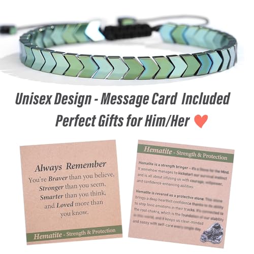 THEMEROL Christmas Gifts for Boys/Men/Teens/Women-Strength/Protection-Natural Hematite Arrow Bracelet-Unisex Style/Adjustable/Handmade Gifts