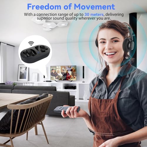 ANSTEN TV Headphones Wireless, 35Hrs Playtime, No Audio Delay | Wireless headphones for seniors, easy to set up, wireless headphones for TV with charging station