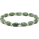 jade bracelet for women ,beaded bracelets ,6 * 9mm natural jade beads,brass plated 18k gold spacer beads,DIY Stretch Bracelet with 6.5-8 inch hand circumference,gifts for girlfriend. (Emerald green)