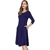 MISSKY Women's Scoop Neck 3/4 Sleeve Pocket Loose Swing Midi Dress,XXL,Navy