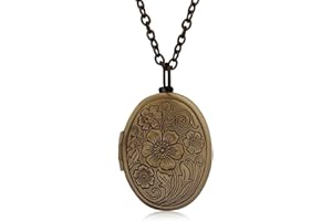 Fajewellery Vintage Engraved Flower Locket Picture Pendant Necklace for Women