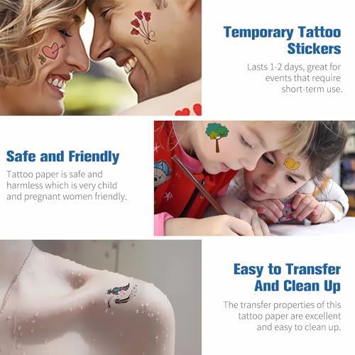 UIOK Temporary Tattoo Paper, Tattoo Transfer Paper Transparent A4X12 Sheets Temporary Tattoo Transfer Paper, DIY Tattoo Transfer Paper for Printer and Hand Drawing