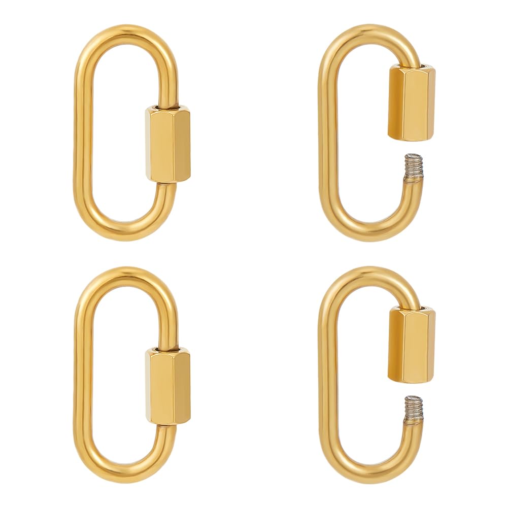 UNICRAFTALE 4Pcs Golden 21mm Long Oval Screw Carabiner Lock Stainless Steel Screw Locking Keychain Carabiner Clasp Metal Keychain Clip Hook Quick Link for Jewelry Making Handbag DIY Accessory