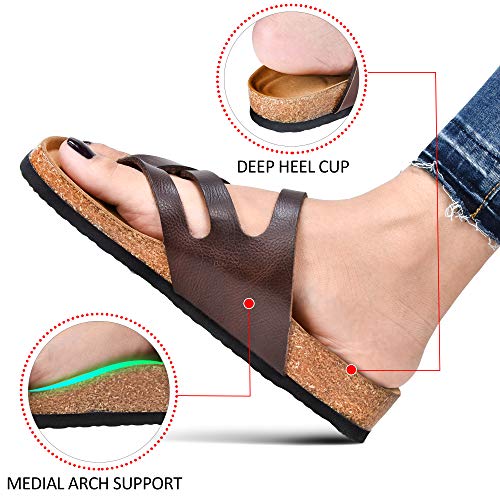 Memory Foam Cork Footbed Slides for Women Sandals with & Arch