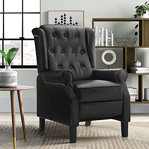 EASELAND Leather Wing Recliner with Thick Seat, Nailhead and Button