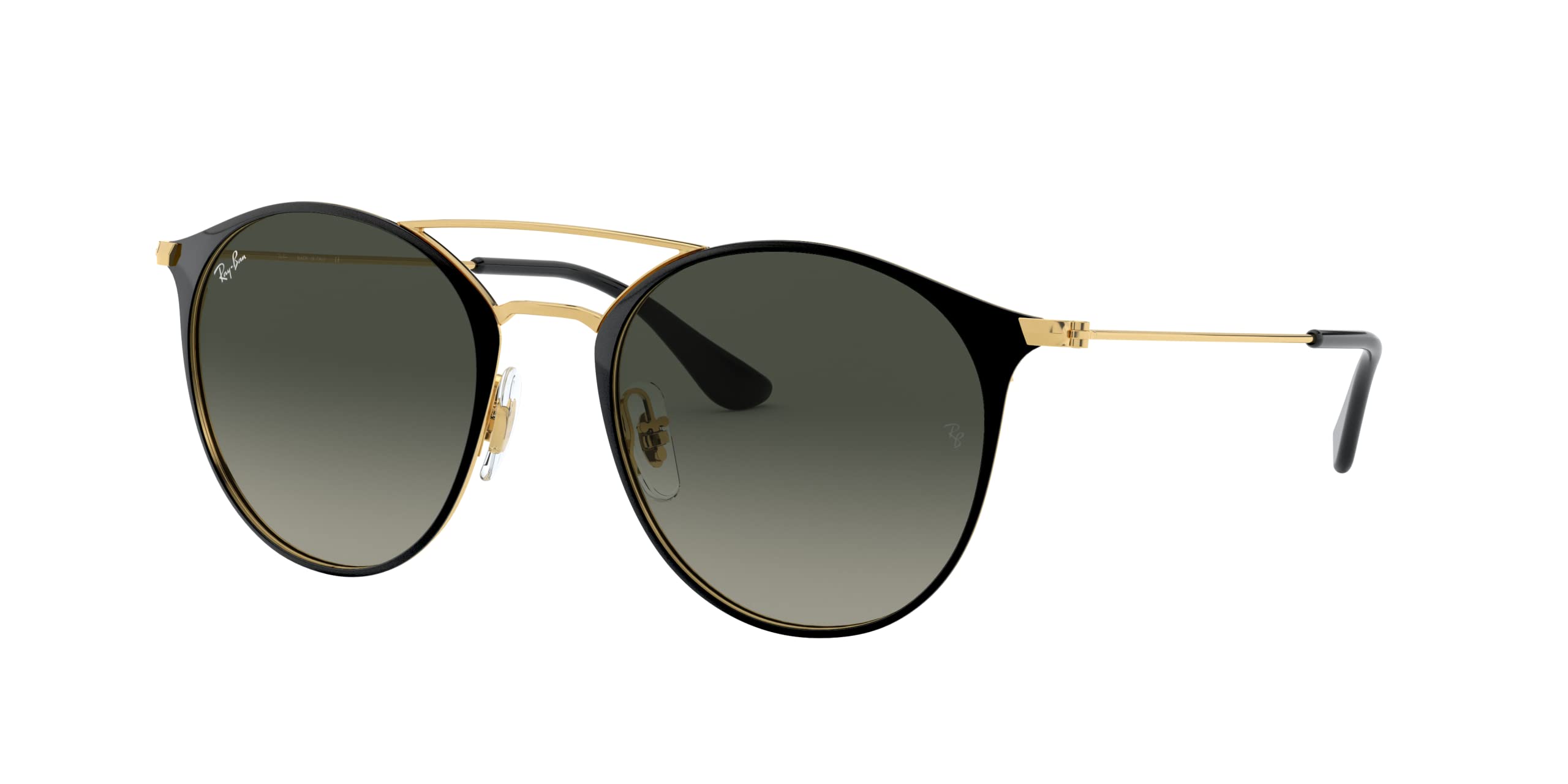 Ray-Ban Unisex RB3546 Round Sunglasses, Black On Gold/Light Grey Gradient Dark Grey, 52 mm