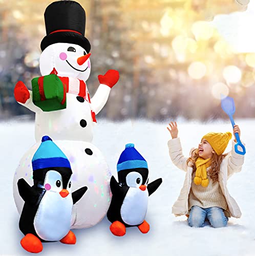 6FT Christmas Inflatables Outdoor Decorations Inflatable Snowman Penguins with Gift, Christmas Blow Up Yard Decorations with Rotating LED Lights for Indoor Outdoor Garden Lawn Holiday Décor