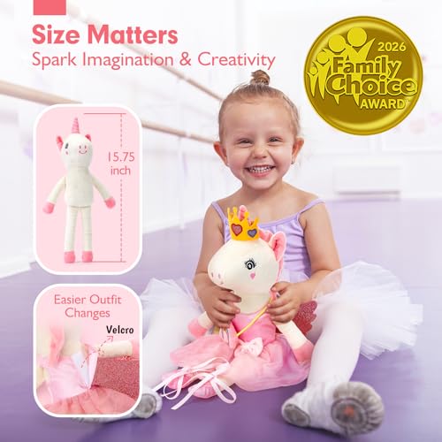 hahaland Peluches Unicornios para Niñas 3-8 años, Dress-up Muñecas Trapo con 3 Set de Ropa & Bolsa, Juguetes Precioso Regalos Niña 3 4 5 6 años