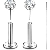 CANDYFANCY 20g/18g/16g G23 Titanium Threadless 2/3/4mm CZ Stud Cartilage Earrings for Tragus/Conch/Helix/Monroe/Lip/Labret-Push in Nose Studs Tragus Piercing Jewelry for Women Men 6/8/10MM Length post