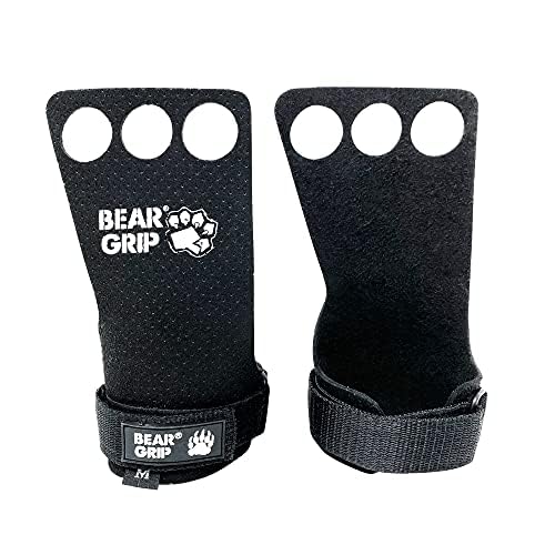 BEAR GRIP - Crossfit Grip MicroFibre Black (MicroFibre Black 3 Hole, XL)