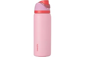 Owala FreeSip Botella de agua de acero inoxidable con aislamiento y popote, para deportes y viajes, botella de agua deportiva sin BPA, 946 ml (32 onzas), color rosa (angel food cake)
