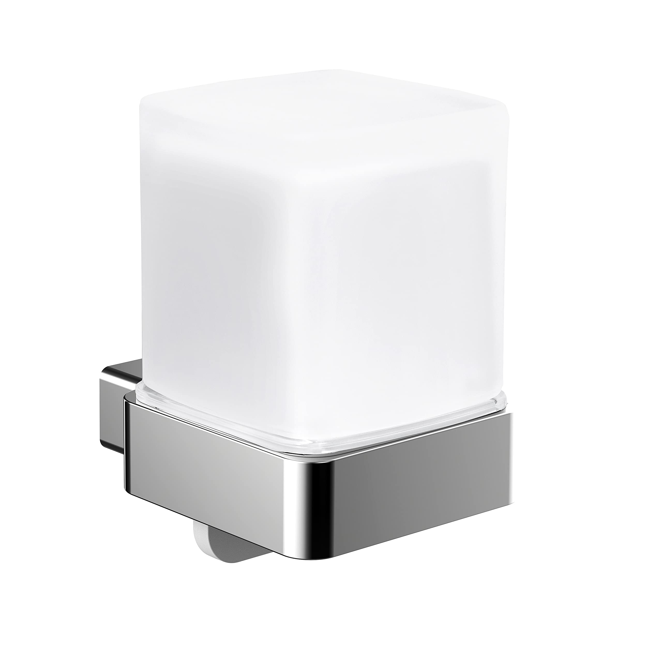 Emco LOFT Wall Mounted Soap Dispenser, Metal and Crystal Glass, Liquid Soap Dispenser with Bottom Actuation, Chrome and Satin Finish