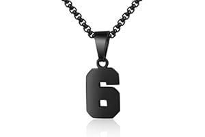SUSOOK Number Necklace for Boy Black Athletes Number Stainless Steel Chain 00-99 Number Charm Pendant Personalized Sports Jewelry for Men Basketball Baseball Football