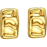 ENVYOU Geometric Rectangle Gold Plated Stud Earrings Irregular Hammered Chunky Statement Square Earrings for Women Trendy