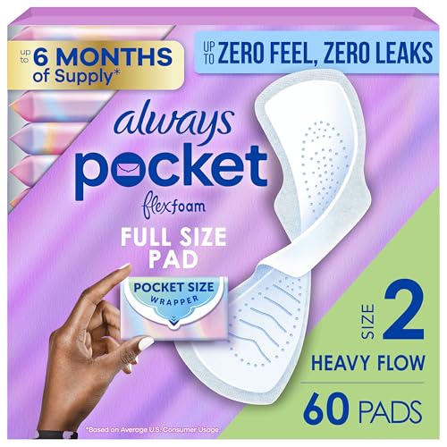 Always Pocket Feminine Pads with FlexFoam, Size 2, Heavy Flow, with Wings, Unsc…