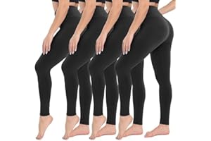 CAMPSNAIL 4 Pack Leggings for Women - High Waisted Tummy Control Yoga Pants for Workout Gym Black Leggings Plus Size Dance