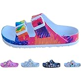 Slides Sandals Adjustable Double Buckle Strap EVA Sandals Flat, All Season Comfortable Light Weight Slides, Indoor and Outdoor Flip-Flops Anti-Slip Sole Waterproof Sandals