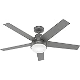 Hunter 52 inch Indoor Ceiling Fan with LED Light and Remote Control - Silver Modern Smart Ceiling Fan, Standard Mount, 5 Blad