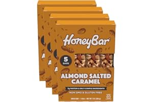 HoneyBar Snack Bar | Certified Gluten Free | Non-GMO | Vegetarian (Almond Salted Caramel, Pack of 20 Bars)