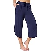 Ryfox Women's Petite Capri Pajama Pants Bamboo Viscose Wide Leg Capris with Pockets Petite Comfy Capri Lounge Pant for Women
