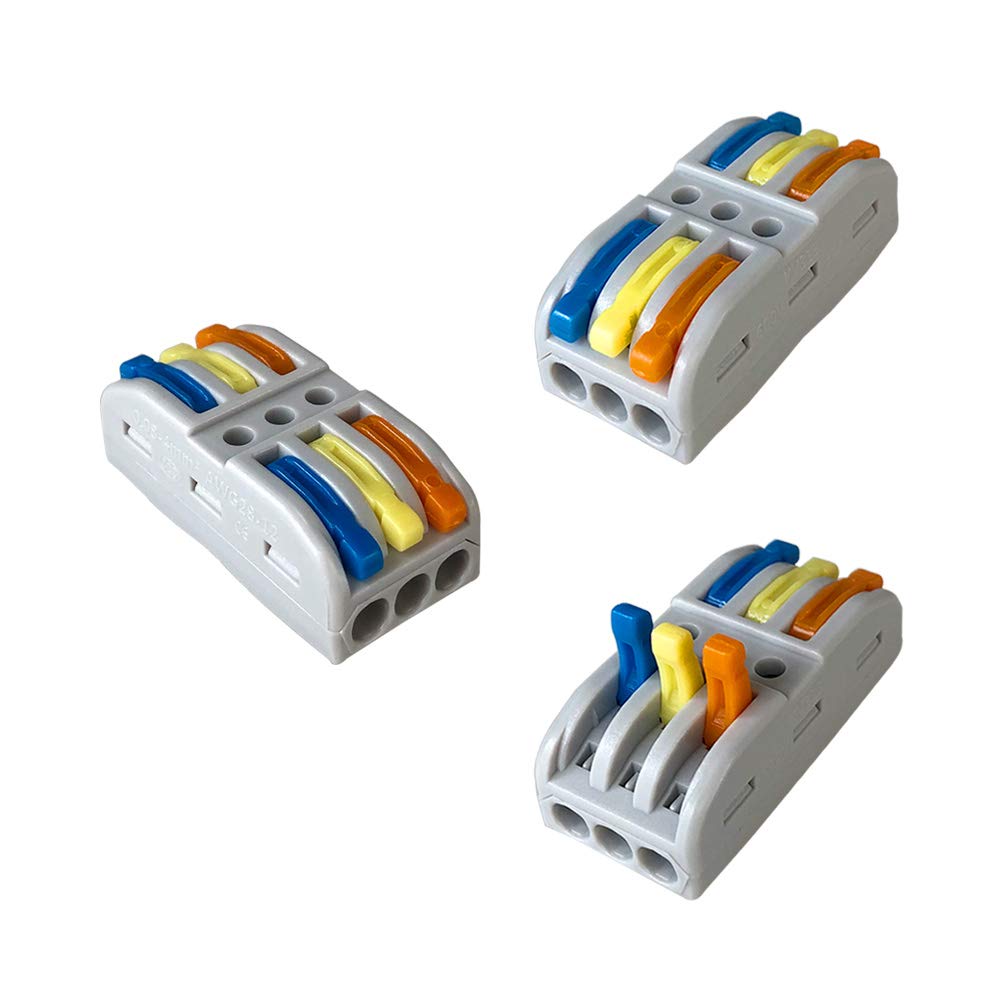 Aiqeer 16 Pcs SPL-3 Lever-Nut Wire Connectors, 3 in 3 out 6 Ports Conductor Compact Wire Connectors, Cable Clamp Terminal Block Quick Spring Connector (Multicolor Lever)