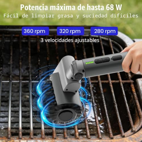 Electric Grill Brush, Barbecue Cleaning Brush with Adjustable Angle, 3 Speeds, 90 Minutes Runtime, Stainless Steel Bristles, Electric Grill Cleaner for Grills