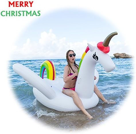 Unicorn Inflatable Pool Floats Holds Up To 390 lbs Fast Inflates and Deflates Indoor Outdoor Swimming Pool Recreation (Colorful)