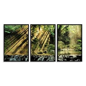 3 Piece Framed Canvas Wall Art for Living Room, Bedroom Waterfall in Deep Forest of Croatia Canvas Prints for Modern Home Decoration Ready to Hang - 16"x24"x3 Panels