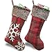 WUJOMZ Christmas Stockings 2022, 18 Inches Burlap with Large Plaid Snowflake and Plush Faux Fur Cuff Stockings, for Home Decor (2 Pcs Plaid Snowflake)