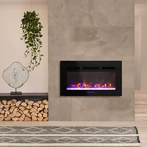 MFSTUDIO Electric Fireplace Inserts, 30 inch Fireplace Heater Recessed and Wall Mounted Low