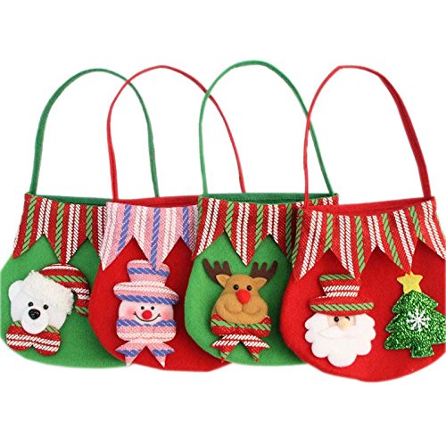 MEOLY Christmas Hand Bags Candy Gift Flannelette Container For Xmas Holiday Party Decoration, 4 Pack