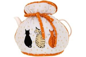Ulster Weavers Tea Cosy Muff - Vibrant Kitchen Accessory, 100% Cotton, Warming & Insulating, Machine Washable - Perfect for a Traditional English High Tea Experience, Cats in Waiting, Orange