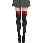 Banamic Thigh High Stockings with Bow Opaque Over Knee Long Socks for Women