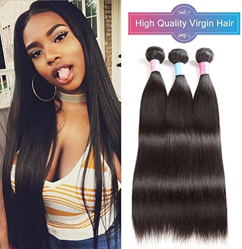 100% Unprocessed Remy Human Hair Weave Extension 8A 3 Bundles Peruvian Virgin Hair Straight 300g/3pcs Natural Color Can Be Dyed Permed And Styled(16" 18" 20")