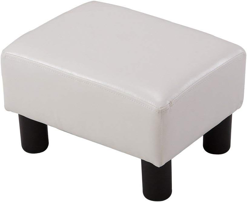 Delmango Ottoman Footrest PU Leather Footstool Rectangular Seat Stool, White